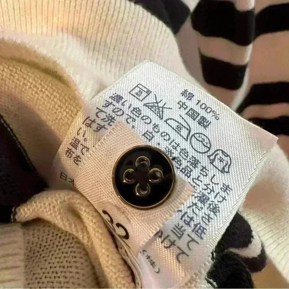 Lands End 100% Supina Cotton Long Sleeved Sweater Black and White Stripes Size L - Picture 6 of 7